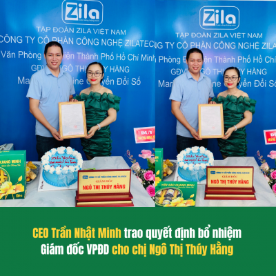 CEO Trần Nhật Minh trao quyết định bổ nhiệm Giám đốc VPĐD cho chị Ngô Thị Thúy Hằng